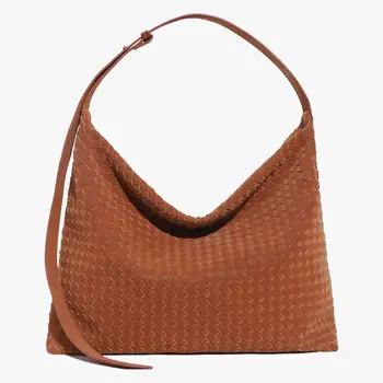 Woven Tote Bag Women's Large Capacity Casual Tote Handbags Shoulder Purses Vegan Leather with Adjustable Crossbody Strap