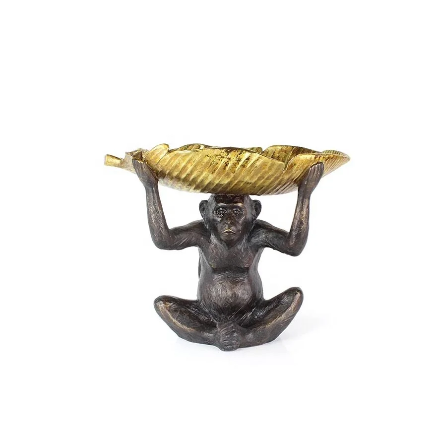 resin bronze monkey hold leaf for tray  decorative trays serving trays home decor