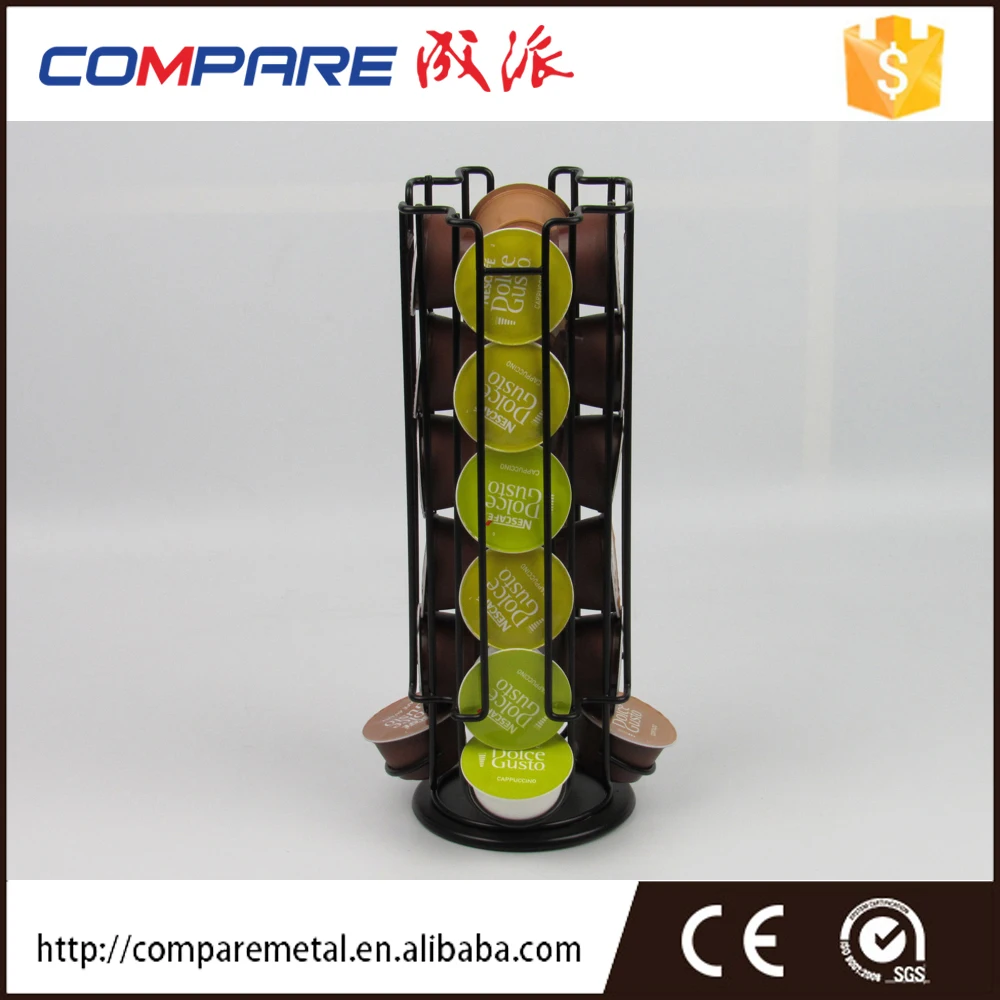 High Quality 24pcs Dolce Gusto Metal Coffee Pod Holder Single Tier Black Rotating Base Standing Type Storage Display