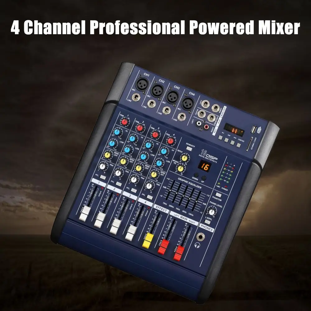 Professional 4 Channel Audio Mixer with power Amplifier For Studio Karaoke singing stage DJ performance