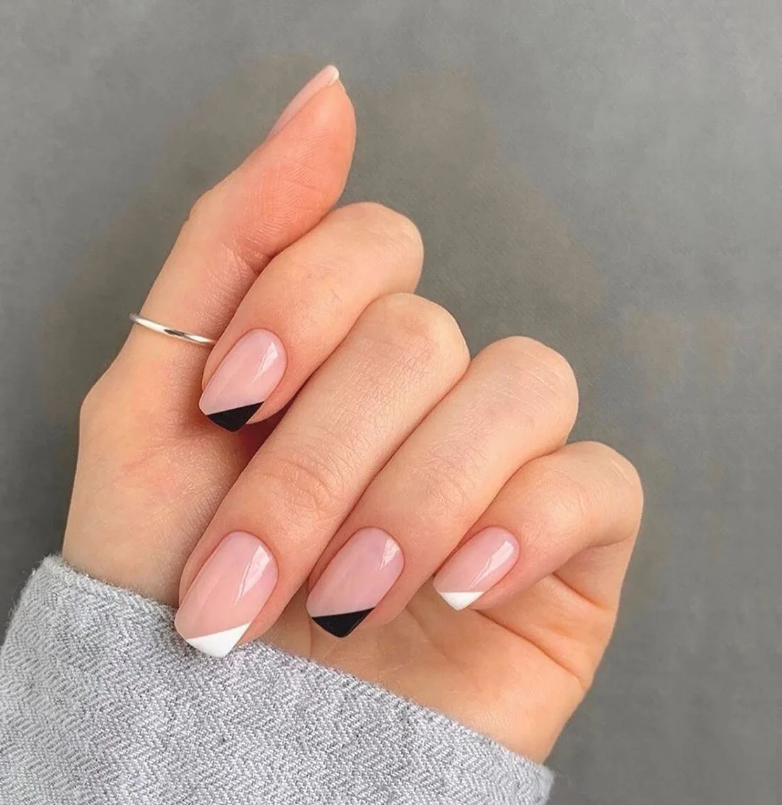 black and white french nails