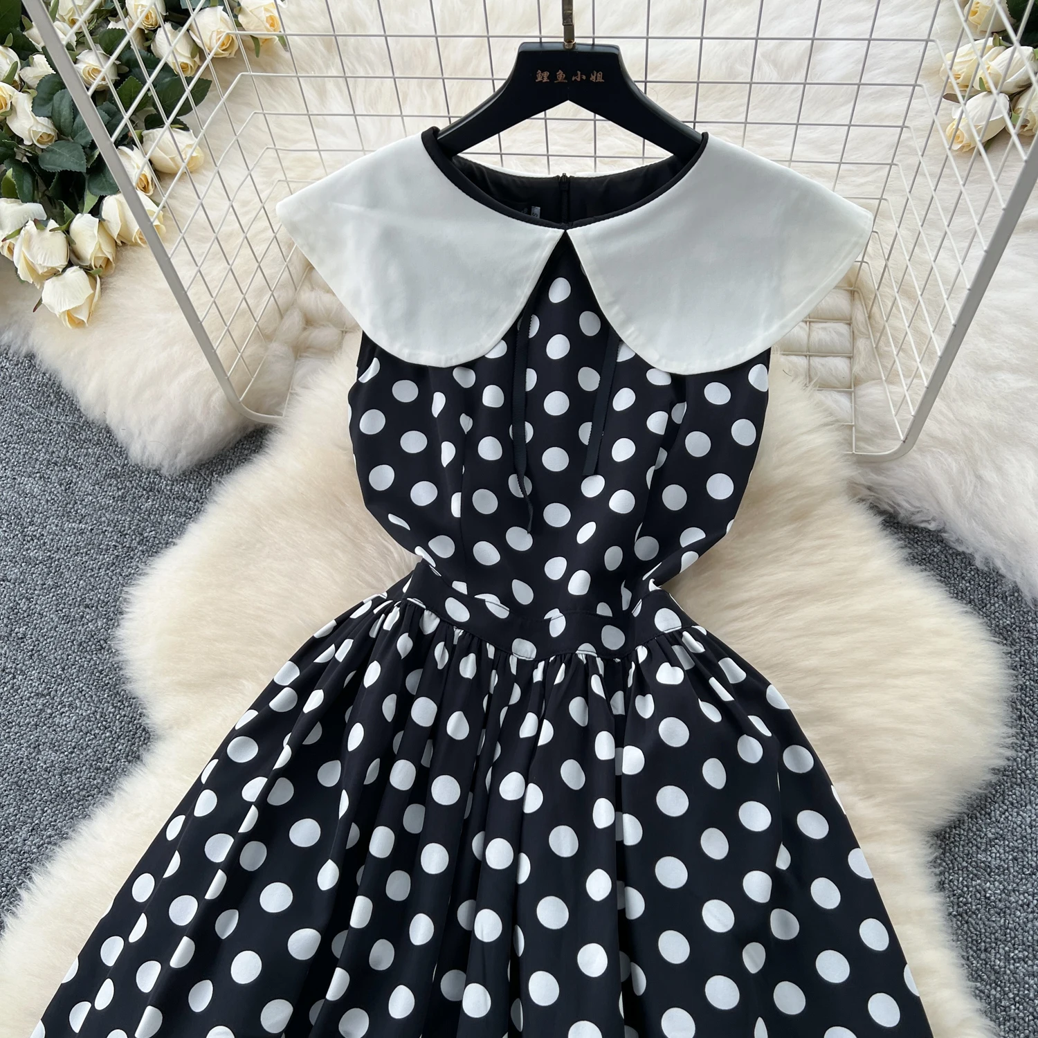 Roman Peter Pan Collar Tunic Slim Pleated Midi Dress for Women