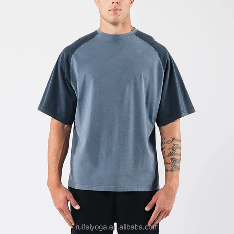 Wholesale Custom Logo Blank Raglan Sleeve Men's Acid Wash T Shirt 200 Gsm  Combed Ringspun Cotton Short Sleeve Oversized T-shirts