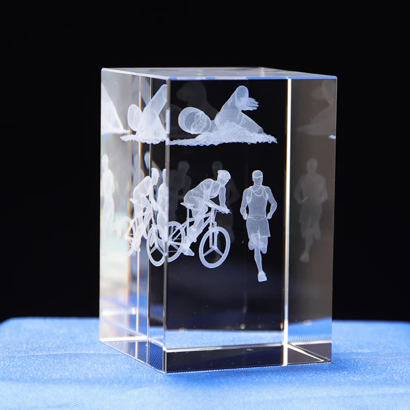 product customized crystal 3d laser triathlon laser engraved swimming cube for sport souvenir-39