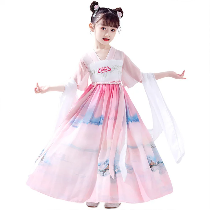 2024 New Latest Children Fashion Ancient Costume Junior Dresses for Girls  Summer Han Chinese Clothing Short Sleeve