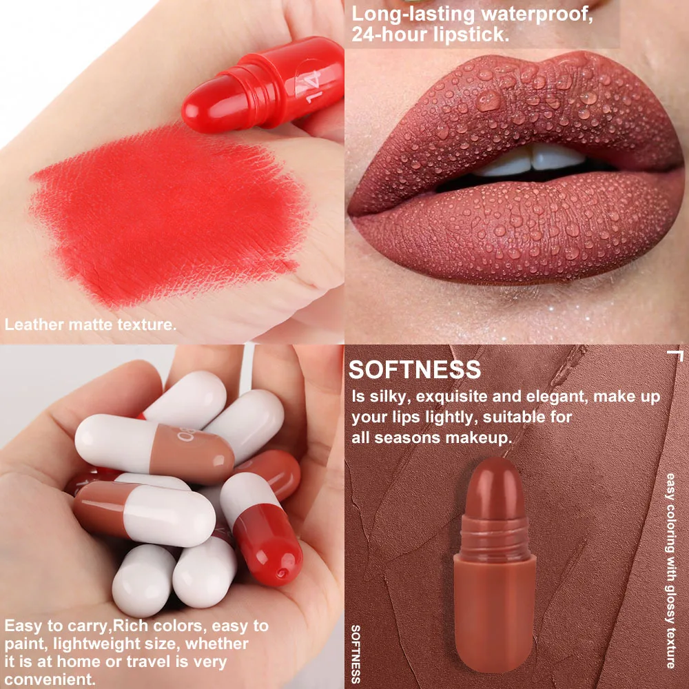 DNM 18 Colors Mini Capsule Style Lipstick Velvet Matte Lipsticks Set Travel Size Tint High Pigment Cosmetics