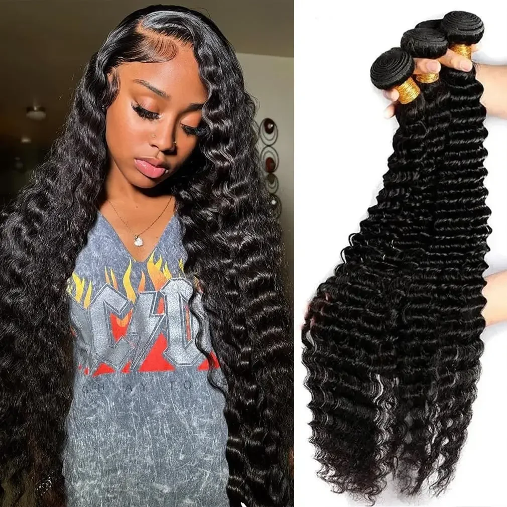 12A Deep Wave Bundles Brazilian Curly Human Hair 100% Unprocessed Bundle_voghion.com