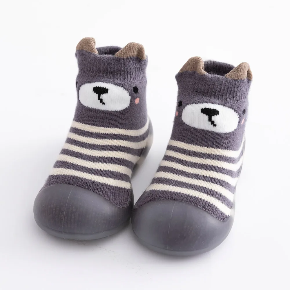 Newborn kids floor socks stripes cartoon baby toddler shoes non-slip rubber sole boys girls details