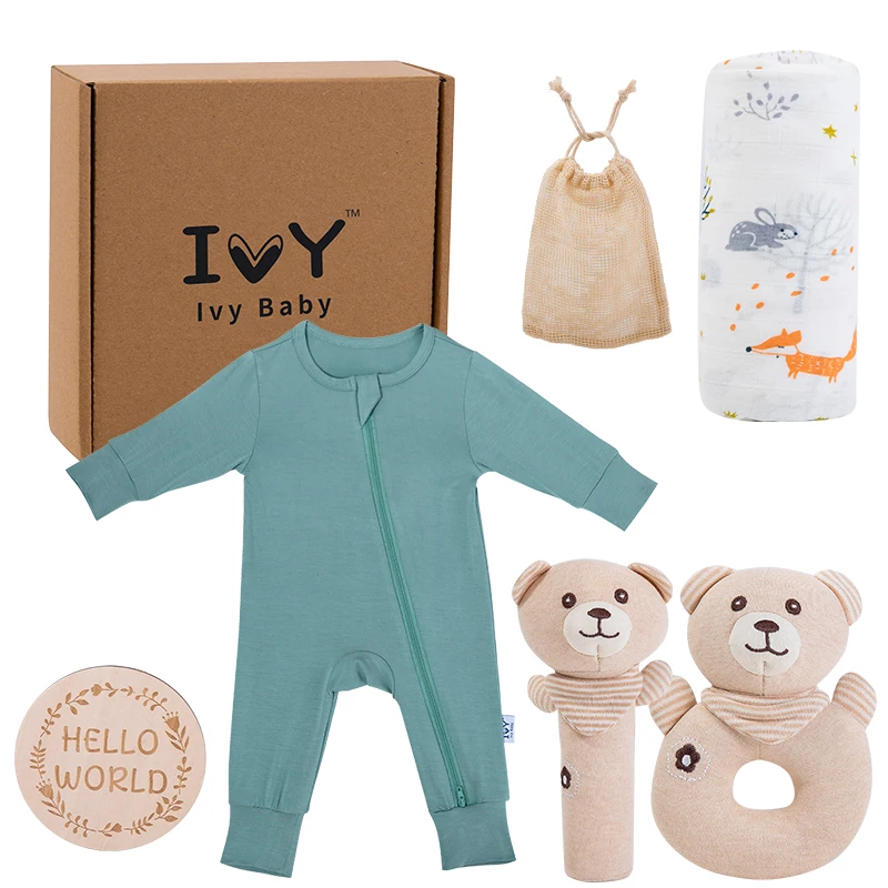 Green Newborn Baby Welcome Gift Set Boy Girl Unisex Gift Box