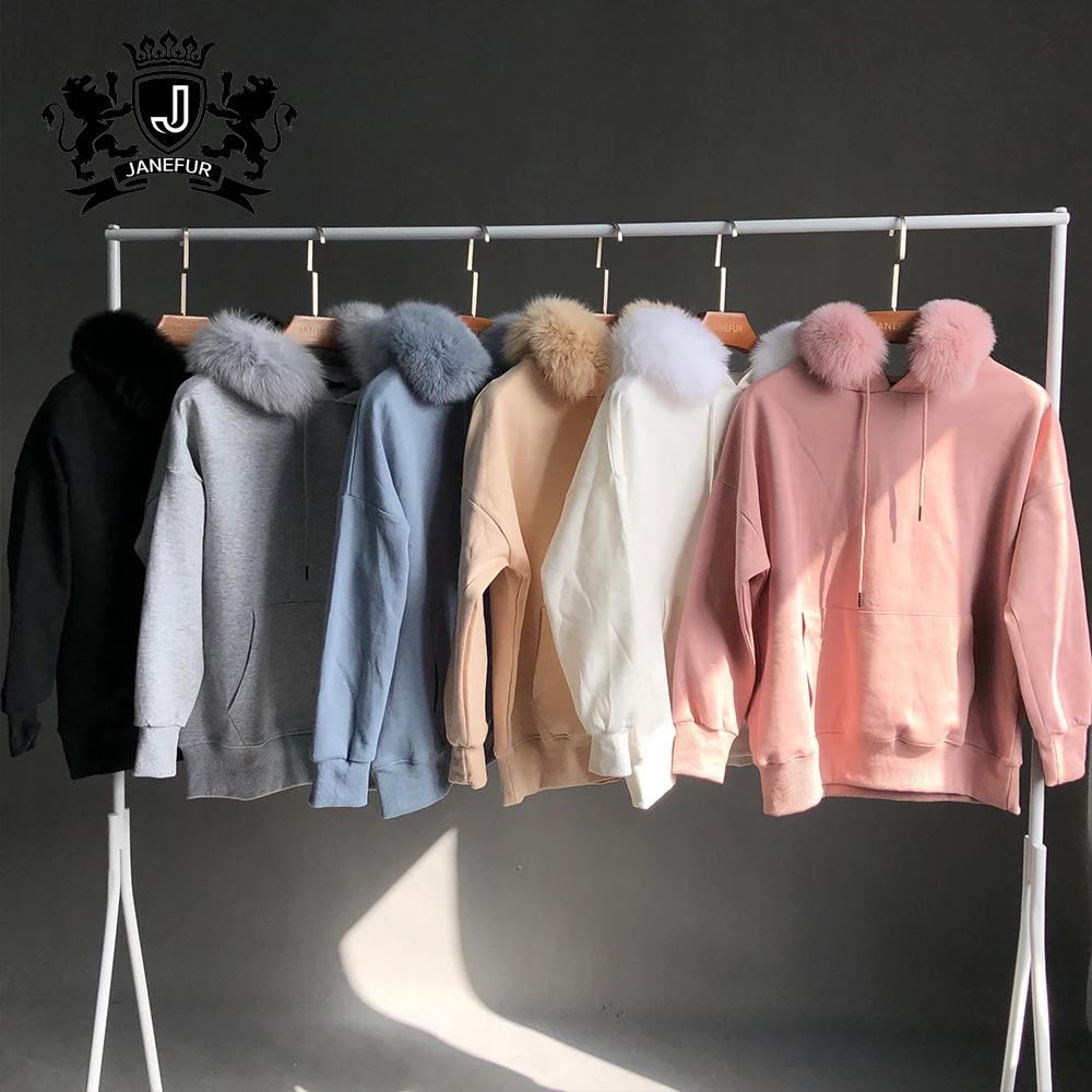 Multi Color Pullover Hoodie Factory Price Cheap Hoodie Sweatshirt With Fox Fur