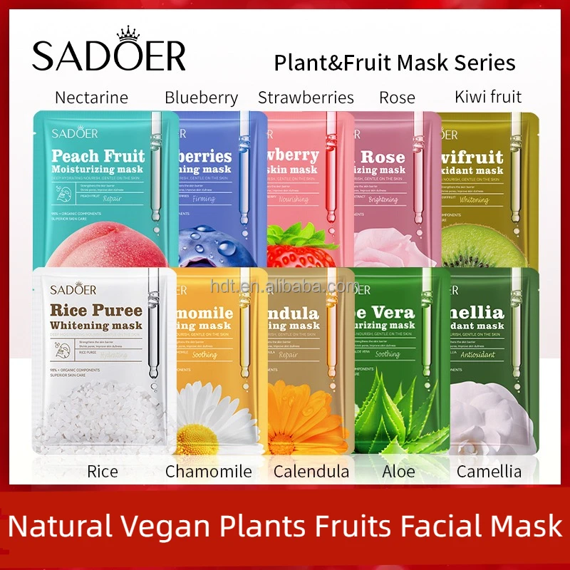 11 Types Vegan Natural Plant Fruit Face Mask Moisturizing Hydrating Camellia Rose Chamomile