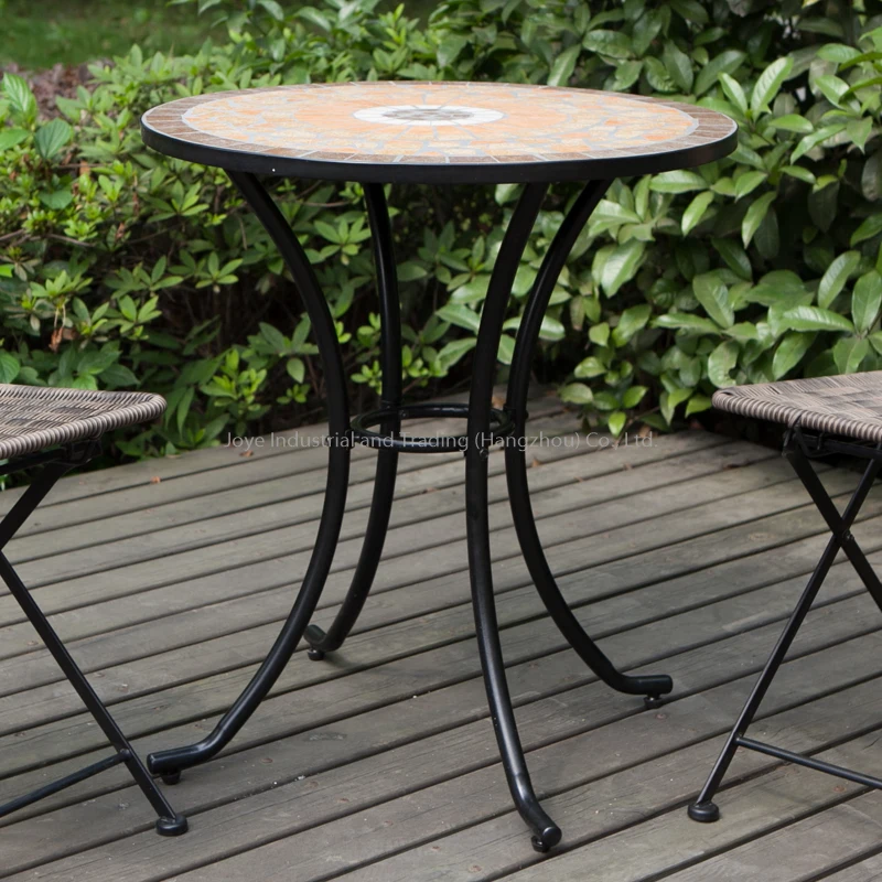 Joye Leisure Steel Rattan Chair and Mosaic Coffee Table Bistro Set Outdoor Garden Balcony 3Pcs Set