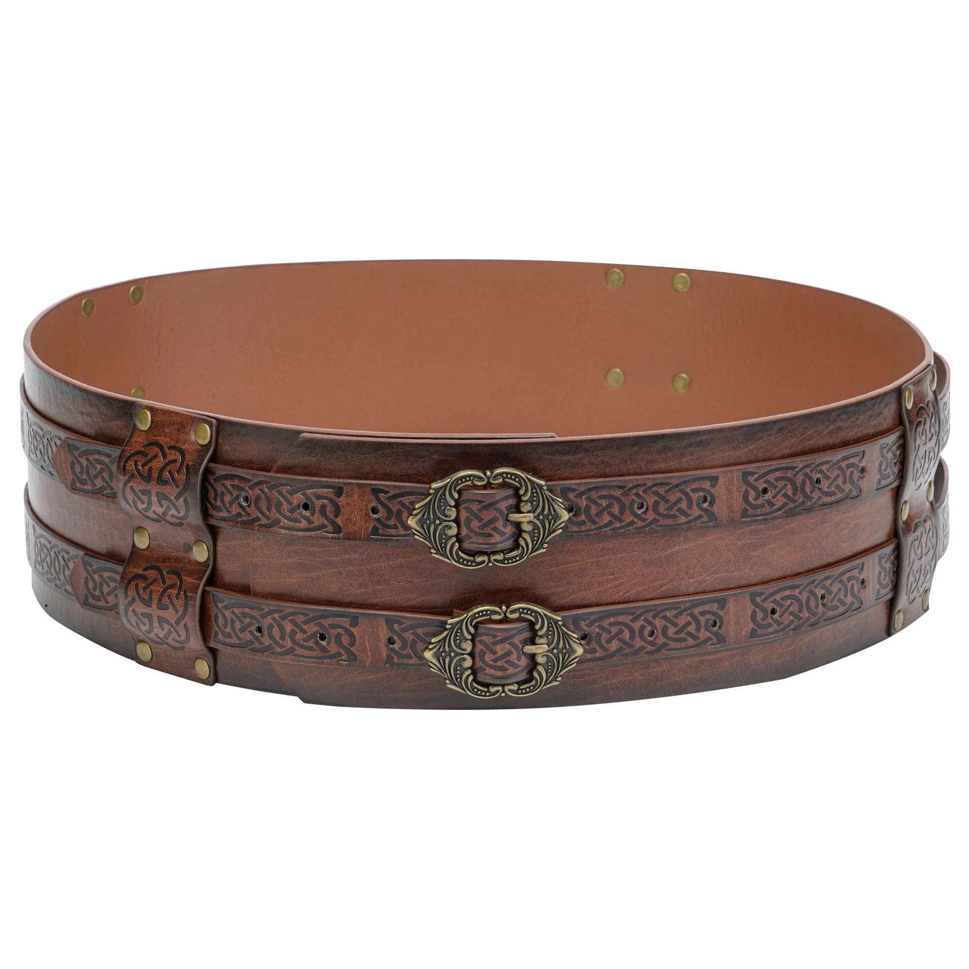 Medieval leather LARP renaissance western belt brass buckle equestrian women M Leather Renaissance Belt – French Meadows main image 4