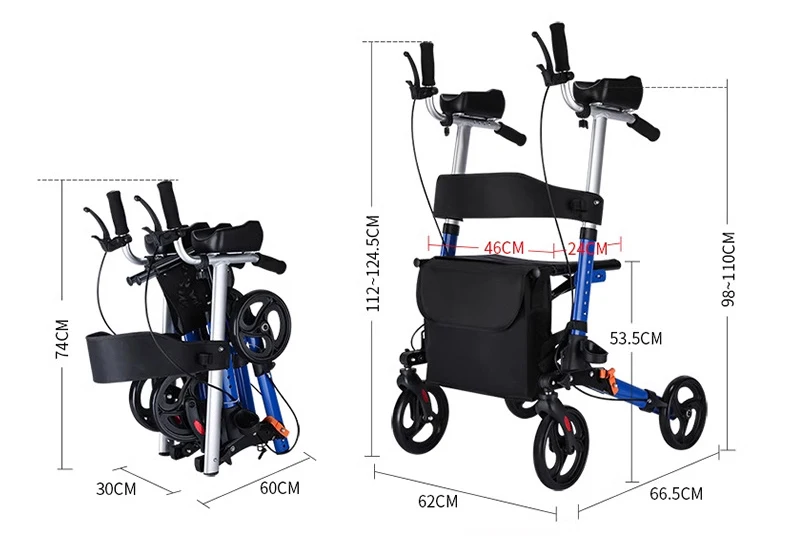 Portable Walking Crutch Disabled Walker Foldable Lightweight Adult Standing Walker With Wheels Walking Aids Frame factory