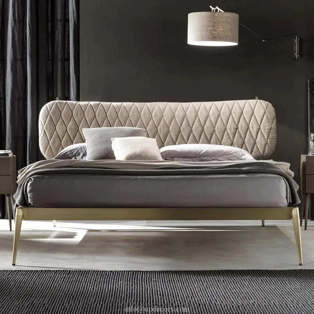 Contemporary Italian Designer Bed With Upholstered Headboard King