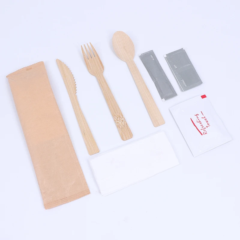 Eco Friendly Customize Sustainable Biodegradable Reusable Airline Cutlery Pack Bamboo Knife and Fork Cutlery Set