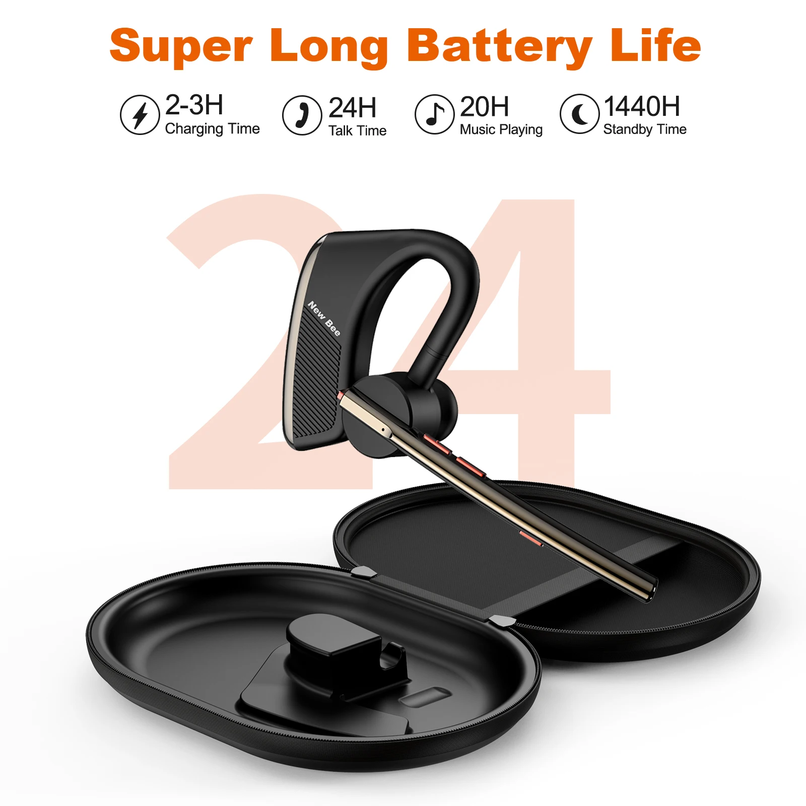 Cheap New Bee M50 QCC V5.2 Ear Hook Business Headset Ear Piece Bluetooth Wireless Earphone for Mobile Phone