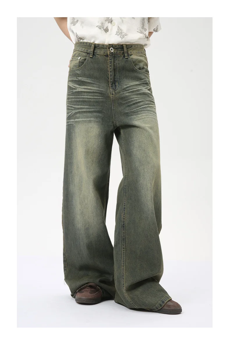 Jeans larghi a gamba dritta in cotone retrò da uomo, vestibilità ampia_voghion.com