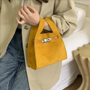 Hot Sale Grunge Style Mori Girl Shopper Bucket Tote Yellow Color Soft Togo Women Handbag Armpit Bag