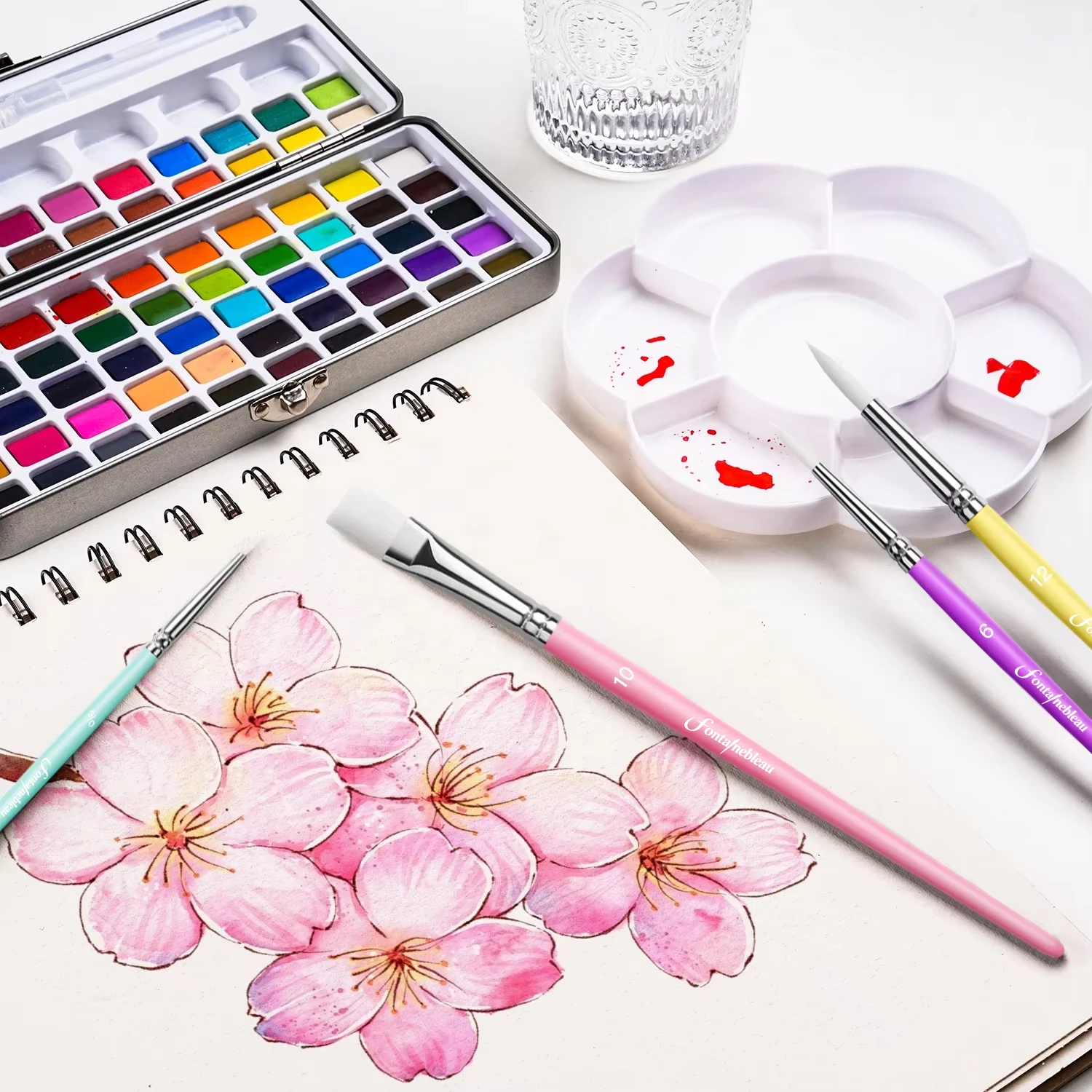4PCS Nylon Hair Round Flat Paint Brush Manufacture China for Watercolor Acrylic Oil Painting Wooden Handle Artist Paint Brush
