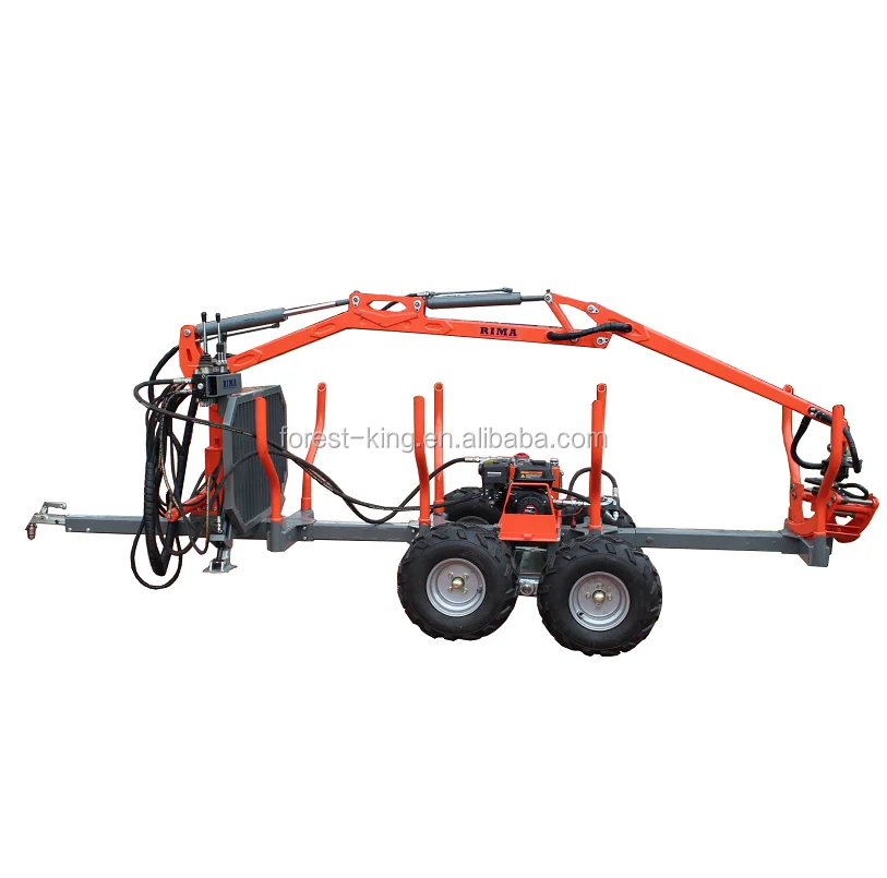 RIMA Forestry Machinery Hydraulic ATV Farm Timber Trailer with Crane Grapple Remote Control Winch