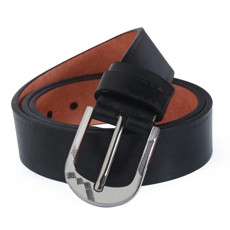 Wholesale Business Embossed Logo Formal Men Jeans Belts Alloy Zinc Pin  Buckle PU Leather Belt