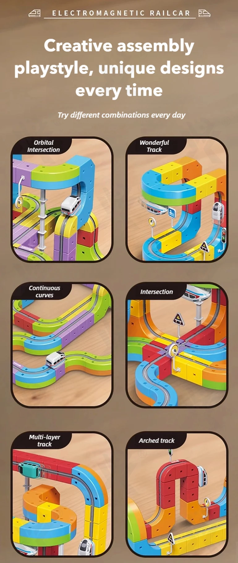 成基魔术轨道玩具汽车积木卡通彩色电池操作玩具火车多轨