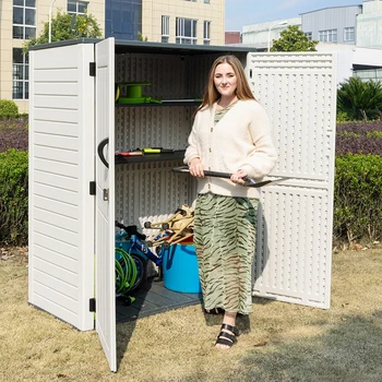 1480L/391 Gal Vertical Patio Shed Outdoor Waterproof White Grey Plastic Storage Cabinet Garden Storage