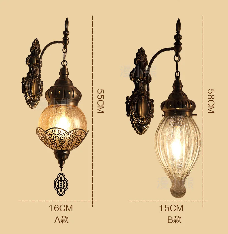 15 Вт E27 в марокканском стиле Железный настенный светильник креативный ручной работы лед треснутый стеклянный абажур светодиодный автоматический цветопередача гостиничного ресторана