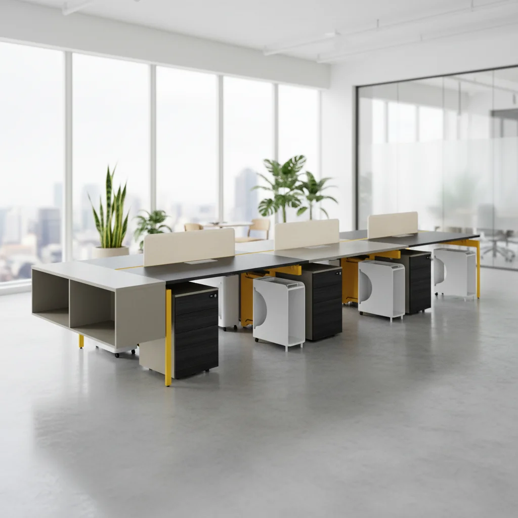 Modern Large Open Office Workstation Wood Frame Standing Multi-functional Areas Integrated Power Professional Team Desk 4