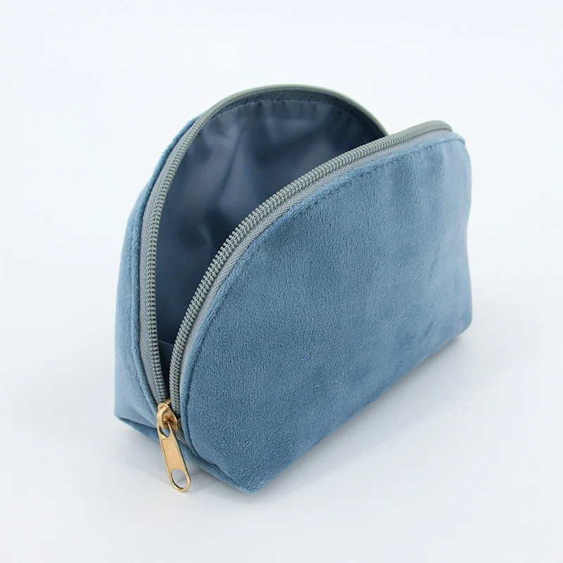Personalized Half Moon Cosmetic Bag Velvet Travel Makeup Pouch