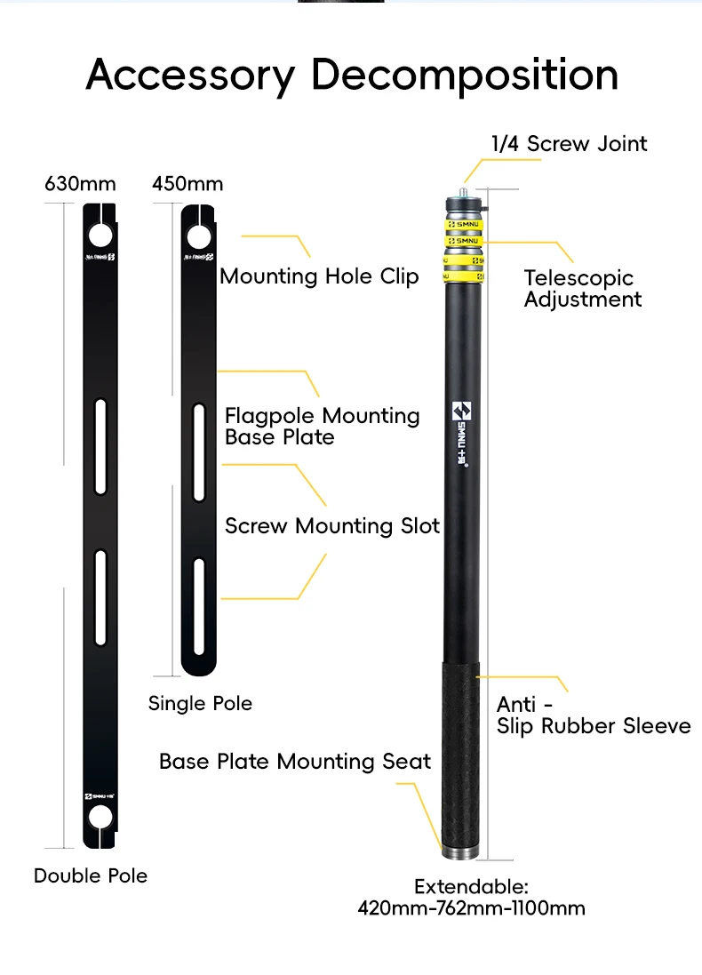 product smnu high quality flexible sports camera stand  motorcycle flagpole holder with double adjustable flags strong stability-7