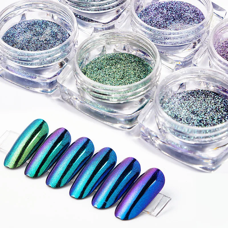 Nail Art 12 видов цветов волшебное зеркало порошки блестящие тонкие зеркальные порошков, которые могут изменить свой цвет погружения порошки