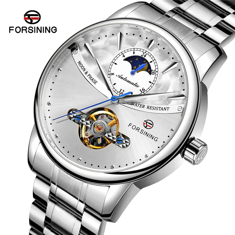 Forsining S1150 Blue Moon Phase Automatic Mens Watches
