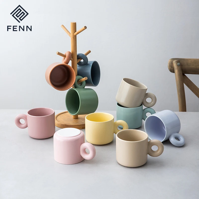 product fenn 11oz drinkware gifts nordic design matte color glaze customized logo round ceramic cafe mug with thick handle gift mug-57