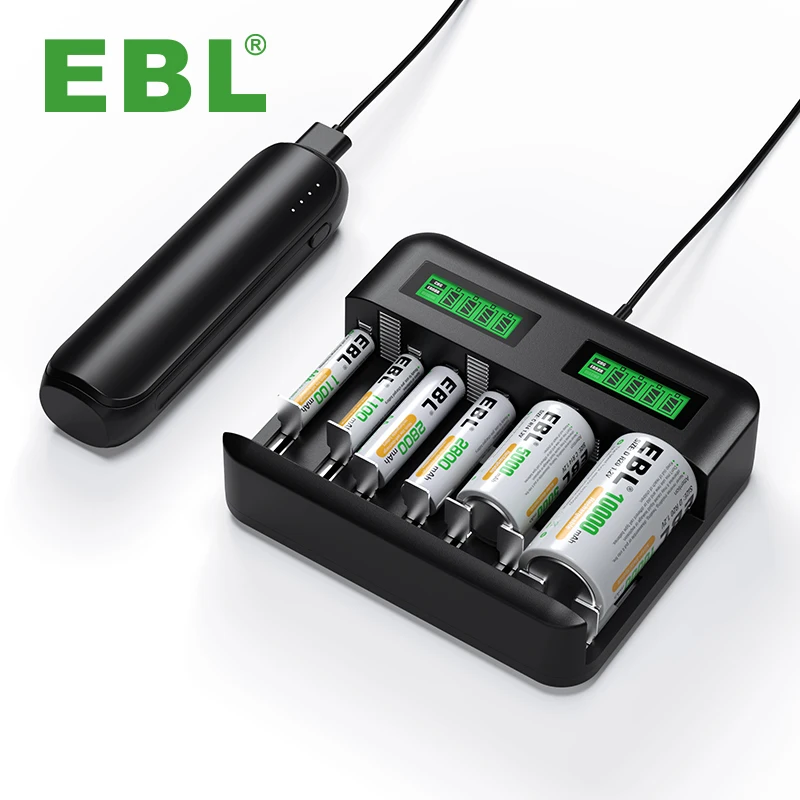 EBL LCD Universal Battery Charger 8 Bay Ni-MH AA AAA C D Charger For Rechargeable Batteries