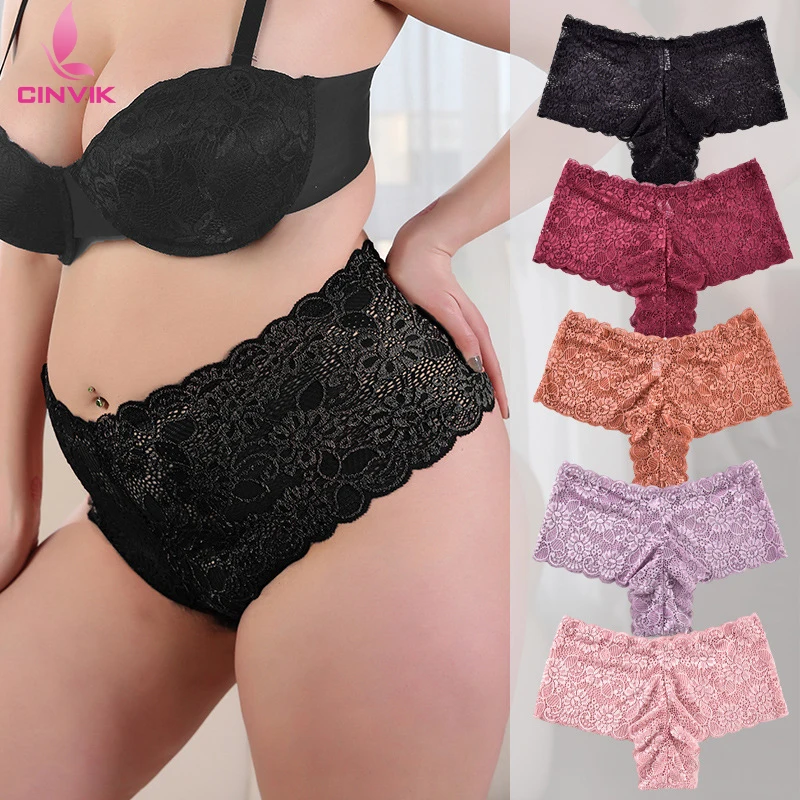 CINVIK Factory Custom Wholesale Plus Size Hot Sale Ladies 280 Pounds Sexy Underwear Lace Mid Waist European Size Women Panties