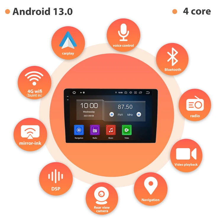 Android 13.0 Car Dvd Player Screen 10 Inch For All Cars Radio Din 2