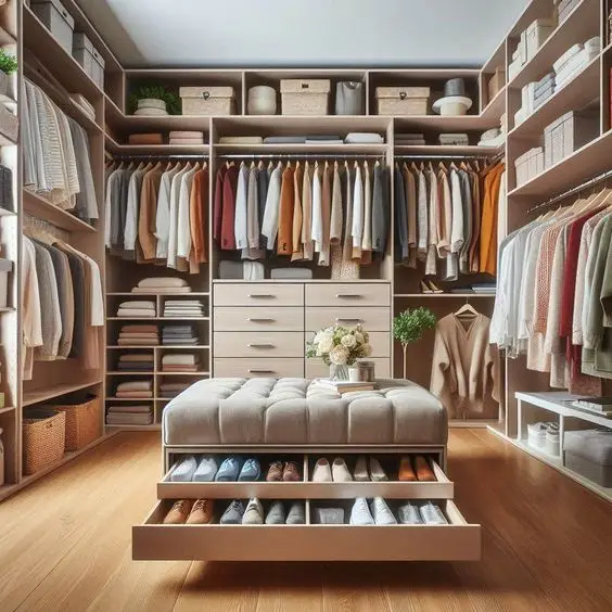 Custom Design Modern Style Big Storage Closet Solid Wood Rice White Walk-in Wardrobe