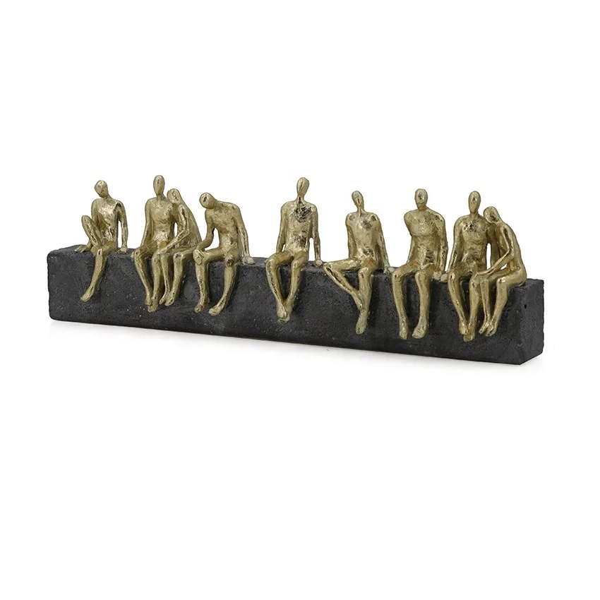 Resin Gold Abstract Figurine Sitting On Resin Stone For interior decoration