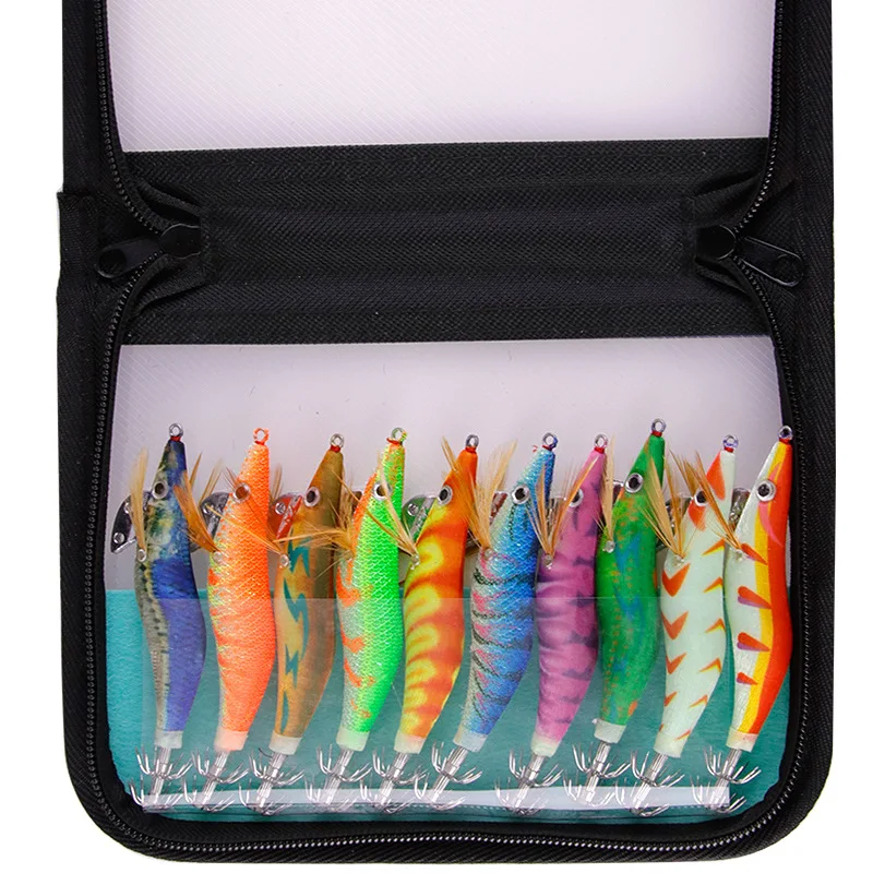 LEYDUN lumineux Horizontal calmar gabarit bois crevettes calmar crochet 14 pièces/ensemble leurres de pêche seiche crevettes appâts d'eau salée  18