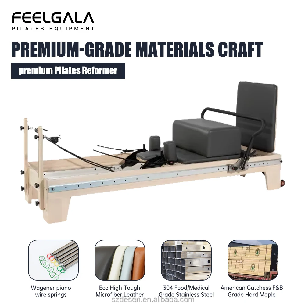 Adjustable Eco-Friendly Pilates Reformer for Yoga Studio Gym Maple Core Bed and product detail 2