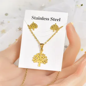 Designer 18K Gold Plated Stainless Steel Women's Trendy Earrings Necklace Set Link Chain Retro Geometric Heart Star Moon Design