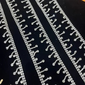 Wholesale Custom 3D Gold Crystal Decorative Acrylic Tassel Fringe Rhinestone Trim Hot-Fix Glass Bags Jewelry Findings Components