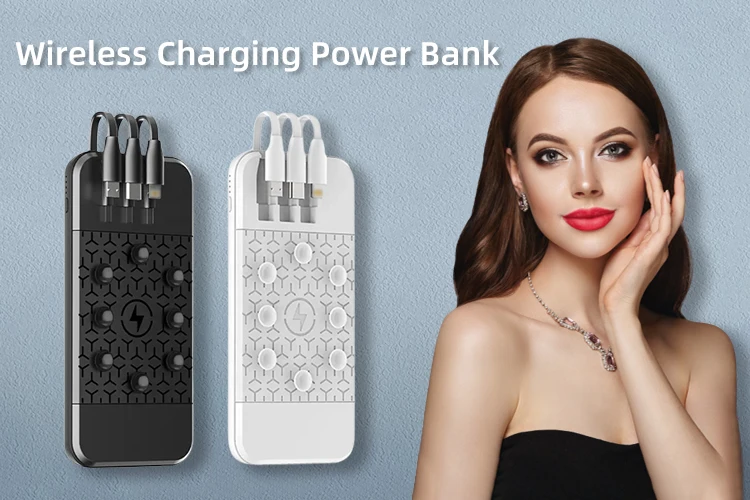 Portable Built In Cable Fast Charging Suction Cup Wireless Charger 20000mAh Power Bank