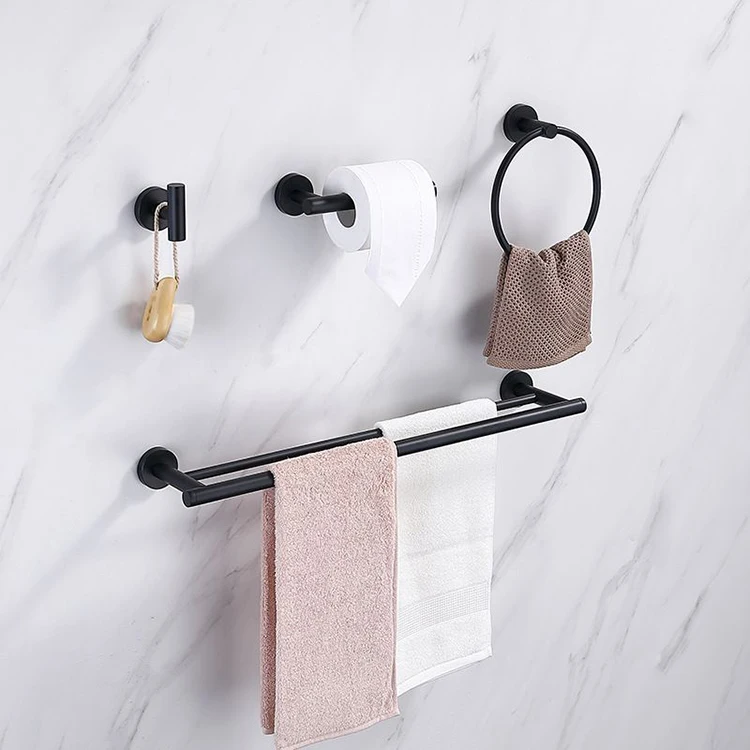 Modern Hotel 4 Piece Matte Black Bathroom Accessories Set Stainless Steel Toilet Washroom Bathroom Accessories Black