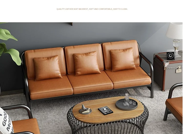 Modern Royal Creative Design Wrought Iron Metal Frame Leather Cushion Living Room Sofa Chair