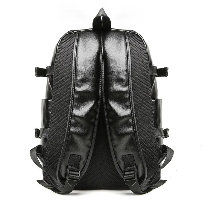 Fashion Travel Big Capacity Popular PU Men Women Leather Backpack with Earphone Hole