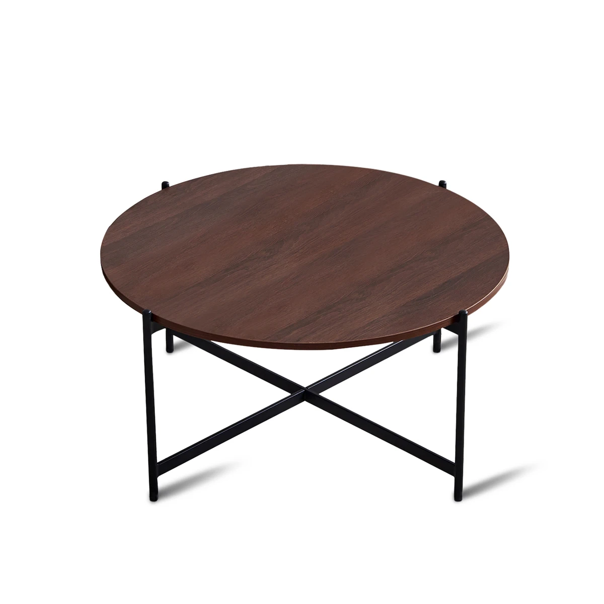 Modern Small Wood Round Coffee Table With Metal Frame Side Table For