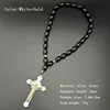 Gold Jesus+Silver cross -Black beads